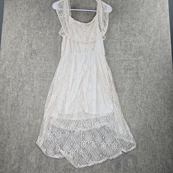 Almost Famous Womens Lace High-Low Dress With Cap Sleeves Size M Cream/White Nyl - Picture 2 of 6